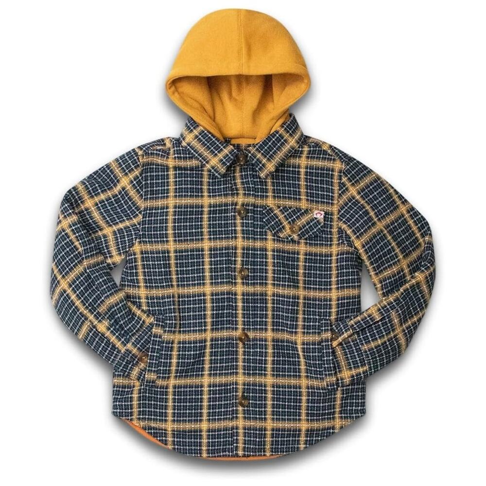 Appaman Kids 10 Evergreen Check Plaid Glen Flannel Button Up Hooded Shirt R1-8
